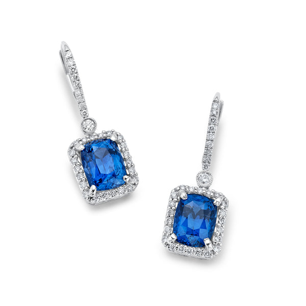 Gorgeous 18K  White Gold  Sapphire And Diamond Drop Earrings