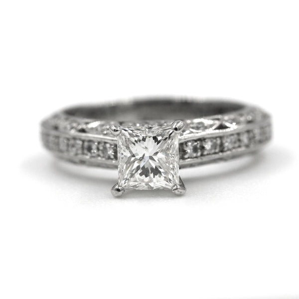 "Bailey Banks And Biddle"1.13Ct (J/I1) Platinum Princess Cut Diamond Engagement Ring with 56D=~1.00Ctw Provident Jewelery