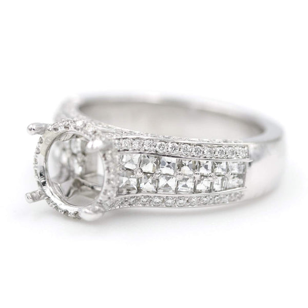 18K White Gold Bezel Ambar Two Row Blaze Cut And Pave 1.15Ctw Diamond Mounting, No Center Diamond - Provident Jewelry