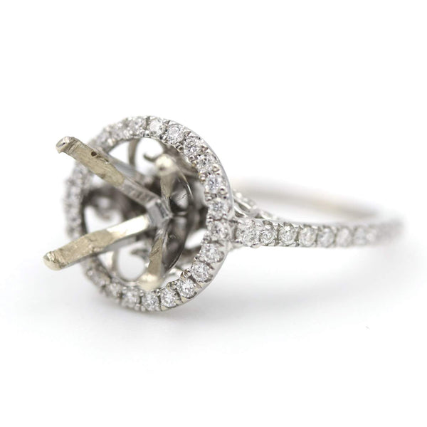 14K Yellow Gold Diamond Halo Engagement Ring Mounting