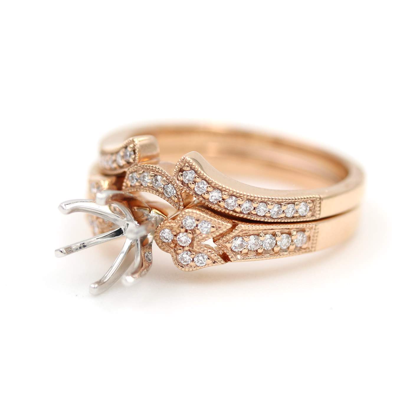 14K Rose Gold Diamond Bridal Engagement Ring Mounting Set