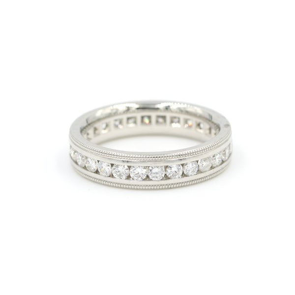 Platinum Coin Edge Channel Set Diamond Eternity Band
