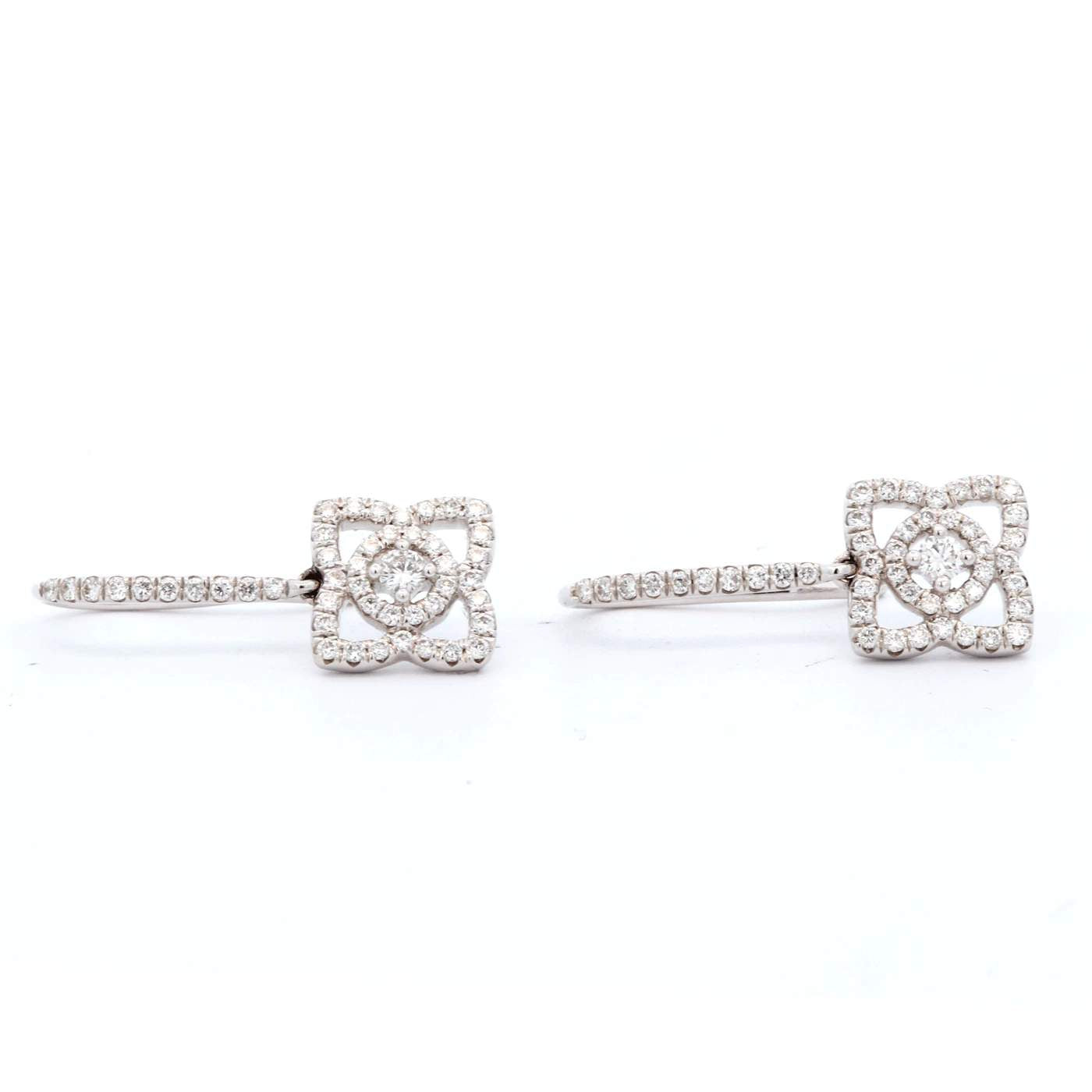 De Beers Enchanted Lotus Sleepers Diamond Earrings 18K White Gold .44Ctw