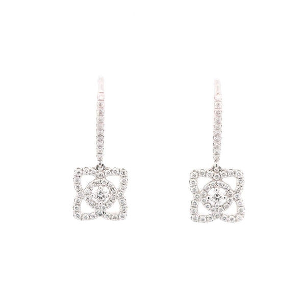 De Beers Enchanted Lotus Sleepers Diamond Earrings 18K White Gold .44Ctw