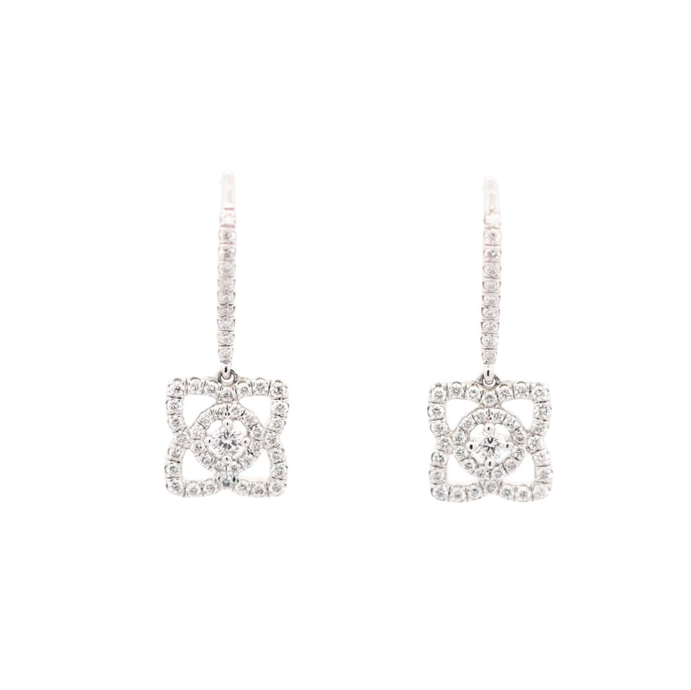 De Beers Enchanted Lotus Sleepers Diamond Earrings 18K White Gold .44Ctw