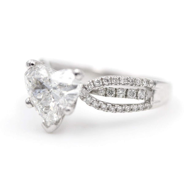 18K White Gold 3 Row Pave Heart Shape  2.01Ct (E/ I1,GIA ) Diamond Engagement Ring .50D=~.50Ctw Provident Jewelery