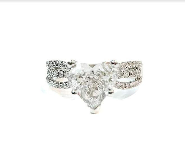 18K White Gold 3 Row Pave Heart Shape  2.01Ct (E/ I1,GIA ) Diamond Engagement Ring .50D=~.50Ctw Provident Jewelery