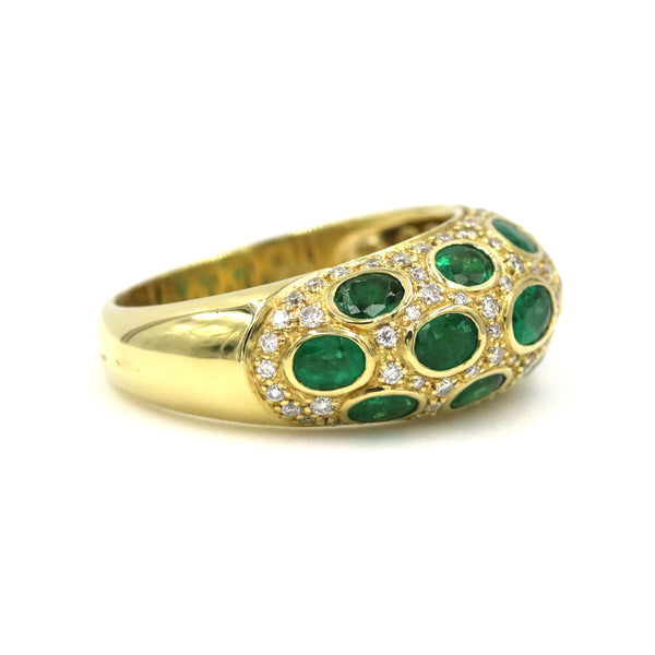Unique 18K Yellow Gold Bezel Set Oval Emerald And Pave ~.75Ctw Diamond Leopard Style Ring Provident Jewelery