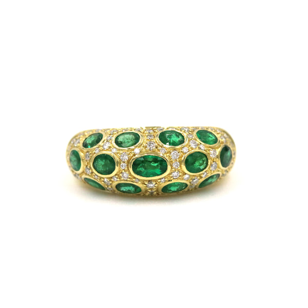 Unique 18K Yellow Gold Bezel Set Oval Emerald And Pave ~.75Ctw Diamond Leopard Style Ring Provident Jewelery
