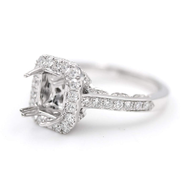 14K White Gold Rectangular Halo Fancy ~.82Ctw Diamond Semi-Mount, No center stone - Provident Jewelry