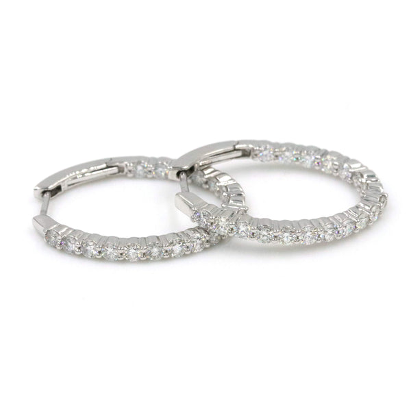 14K White Gold Inside-Outside Diamond Hoop Earrings 1.53 ctw