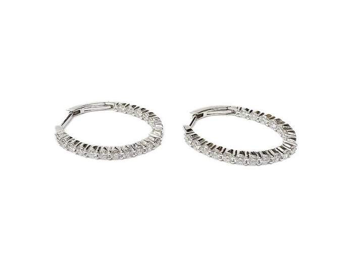 14K White Gold Inside-Outside Diamond Hoop Earrings 1.53 ctw