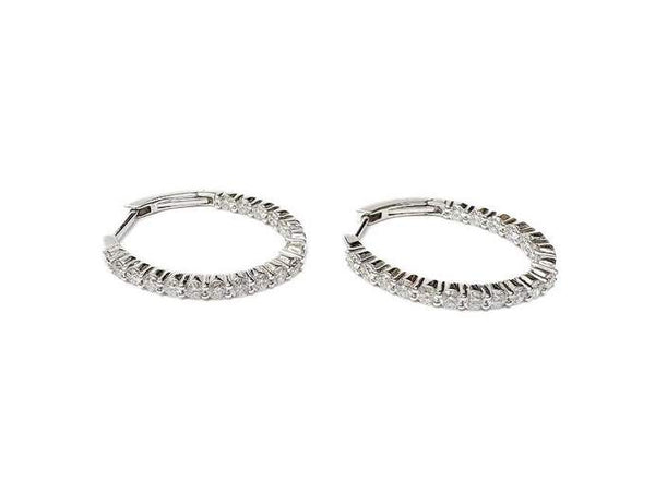 14K White Gold Inside-Outside Diamond Hoop Earrings 1.53 ctw