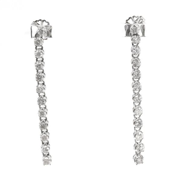 14K White Gold Round ~1.92ctw Diamond Drop Earrings)Four Prong Basket Set, Post With Jumbo Backs. Provident Jewelery