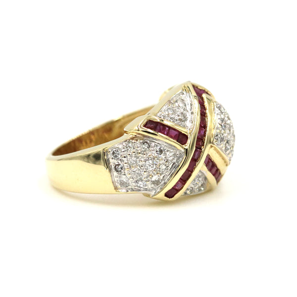 14kt Yellow Gold Ruby and Diamond Dome Ring