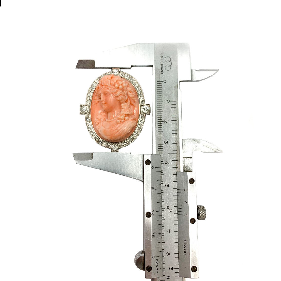 Vintage Platinum and 18kt Gold Pink Coral Cameo Pin Pendant