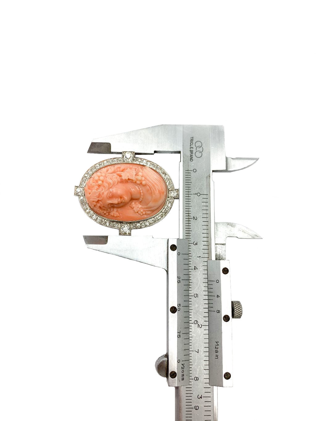 Vintage Platinum and 18kt Gold Pink Coral Cameo Pin Pendant