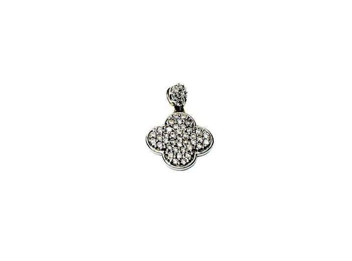 14K White Gold Clover Flower Pendant with Pave ~.68ctw Round Diamonds,