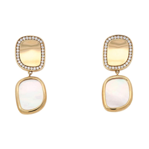 Roberto Coin 18K Yellow Gold ~6.55ctw Mother Of Pearl And ~0.35 ctw Diamond Earrings