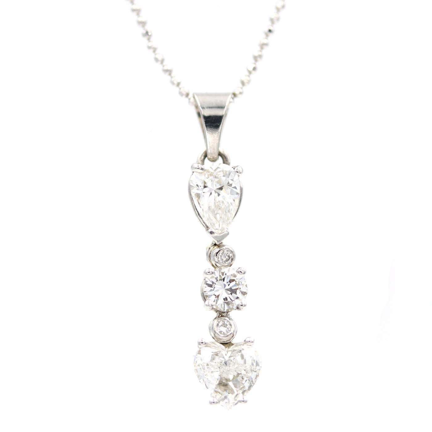 14K White Gold ~1.27ctw Multi- Diamond Pendant .