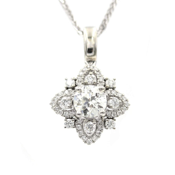 14kt White Gold Old Euro Cut Diamond Flower Pendant
