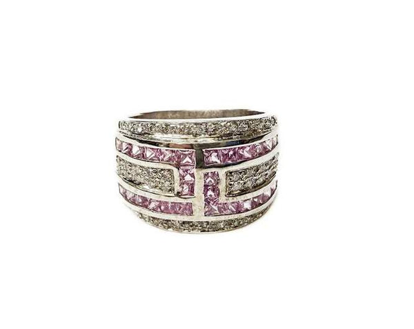 14K White Gold Pink Sapphire And ~.50ctw Diamond Fashion Band