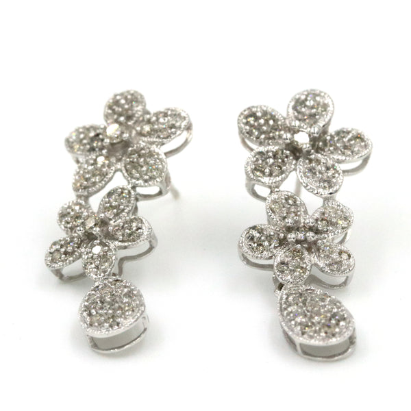 14kt White Gold Diamond Flower Drop Earrings