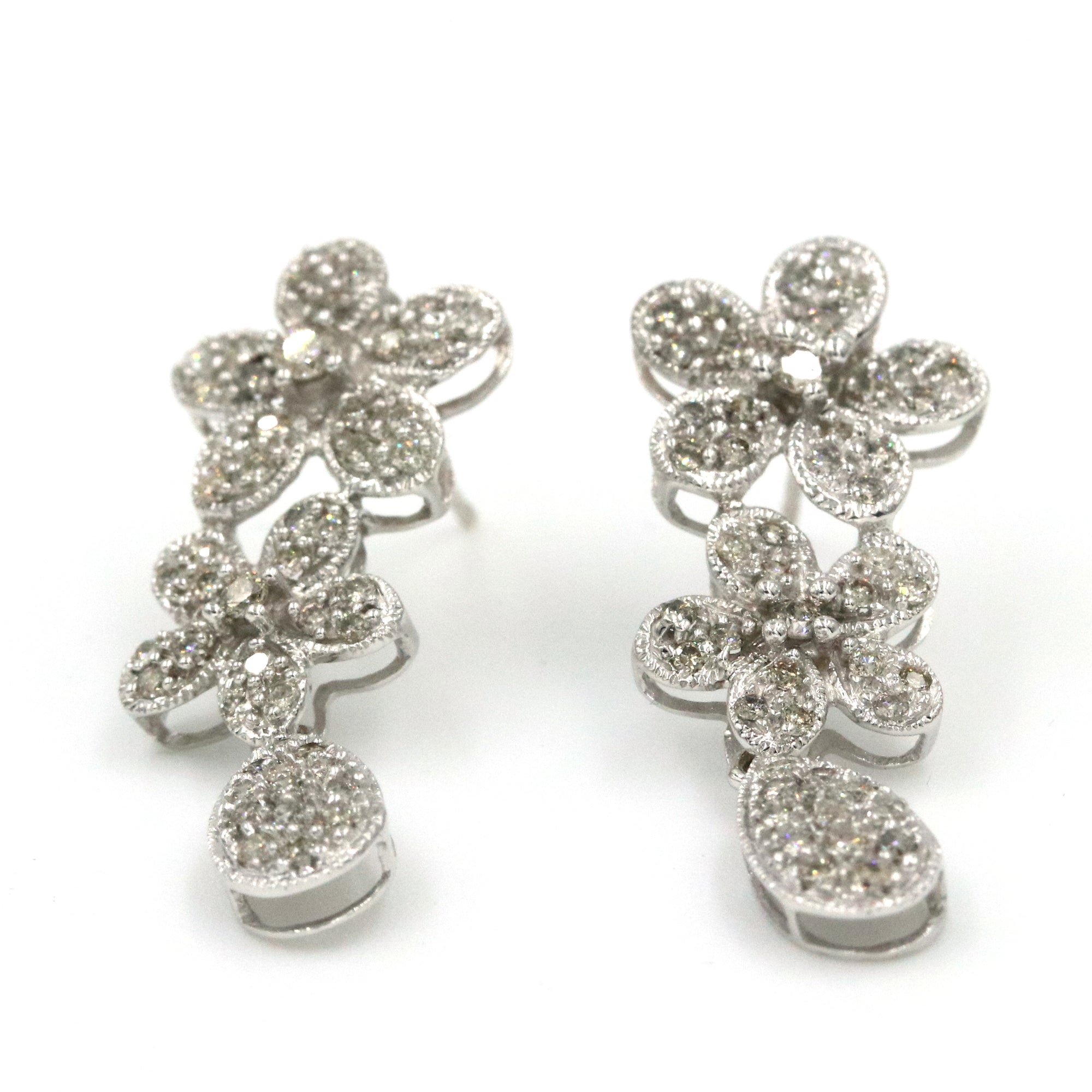 14kt White Gold Diamond Flower Drop Earrings