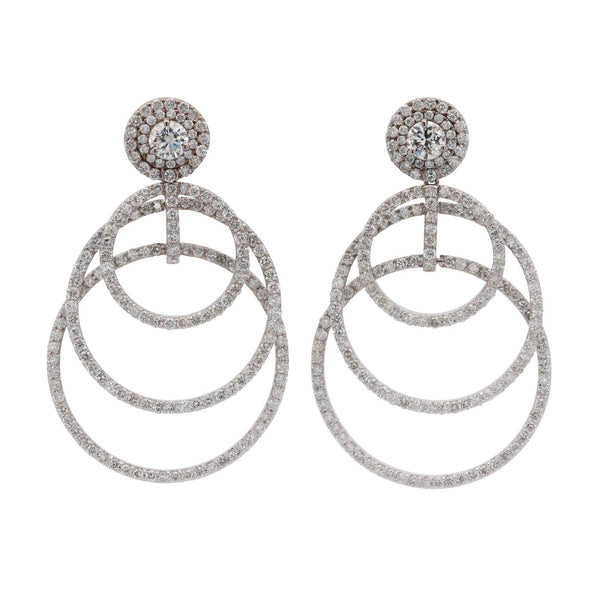 18kt White Gold Diamond Triple Hoop Dangle Earrings