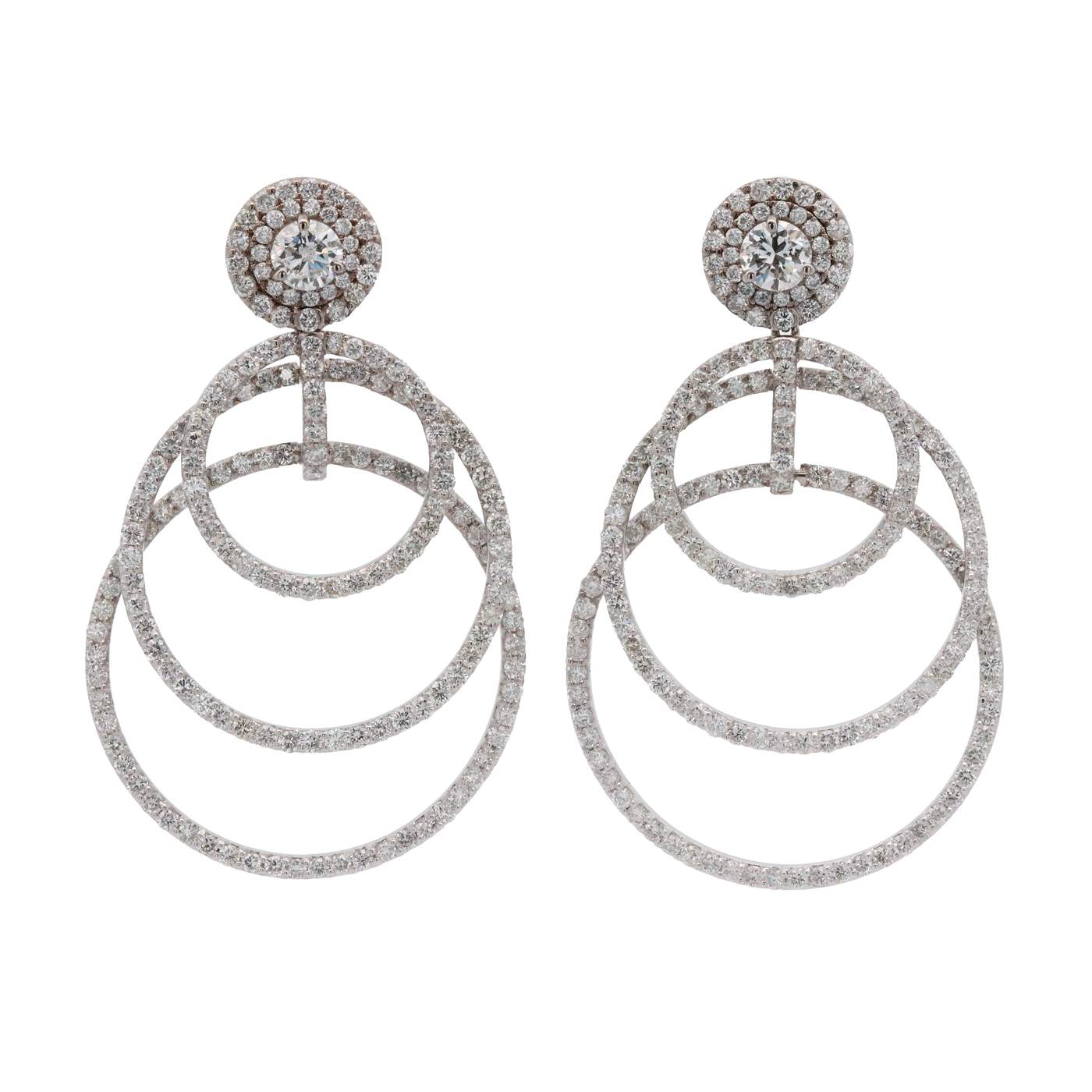 18kt White Gold Diamond Triple Hoop Dangle Earrings