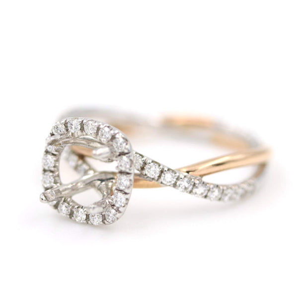 14K White And Rose Gold Twist And Halo ~.33ctw Diamond Semi-Mount * No Center Stone Provident Jewelery