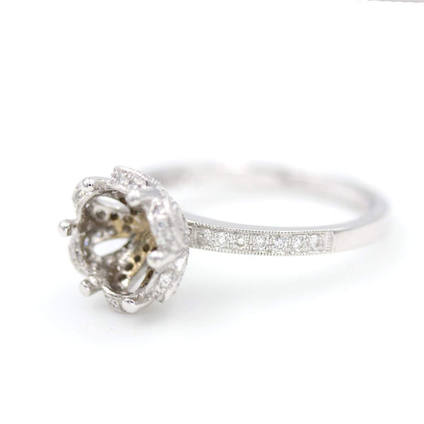 18kt White Gold Diamond Flower Semi-Mount Ring