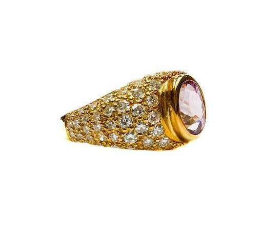 18kt Yellow Gold Pink Tourmaline and Diamond Ring