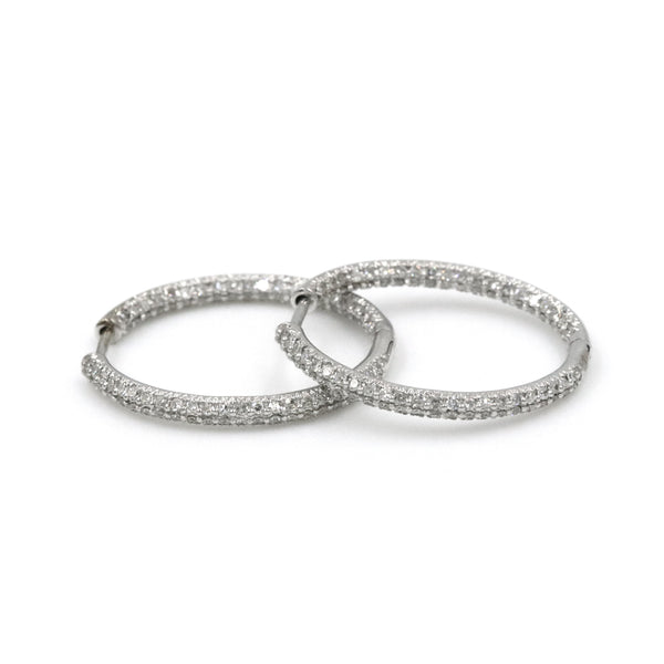 14kt White Gold Inside-Outside Diamond Hoop Earrings