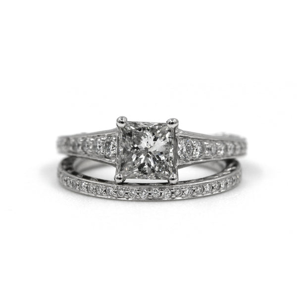 18kt White Gold Ritani Princess Cut Diamond Engagement Ring Set