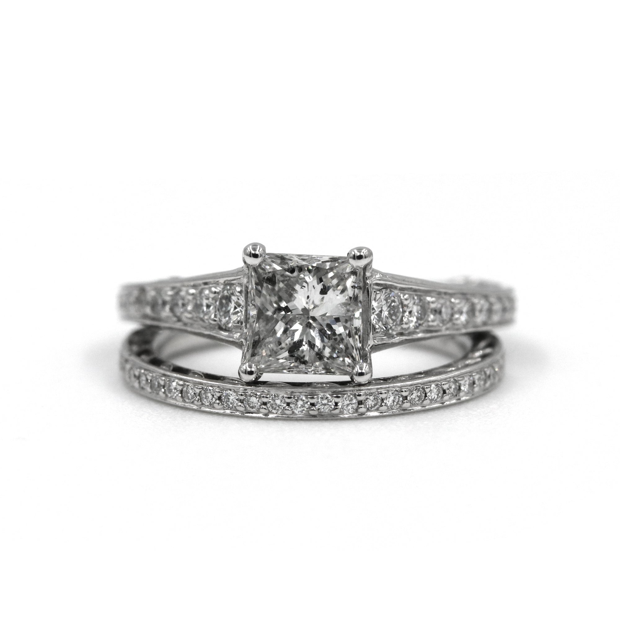 18kt White Gold Ritani Princess Cut Diamond Engagement Ring Set
