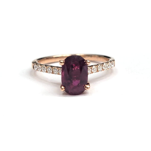 14K Rose Gold 2.14ct Oval Ruby(GIA Report) And ~.19Ctw Diamond Ring. (Size 6.75) - Provident Jewelry