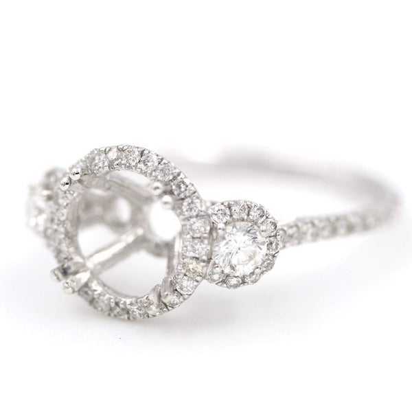 14K White Gold Semi-Mount Triple Halo With 104 Round Brilliant Diamonds Semi-Mount D =~.74Ctw - Provident Jewelry