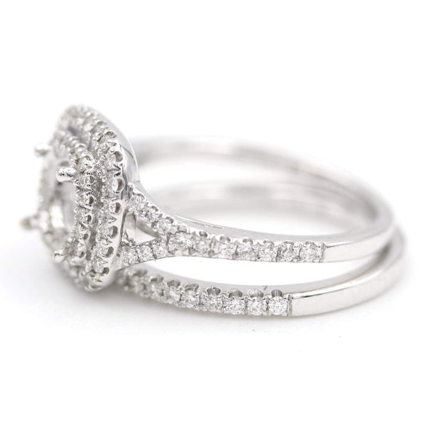 18K White Gold Semi-Mount ~.52ctw Diamond Double Halo Engagement Set - Provident Jewelry