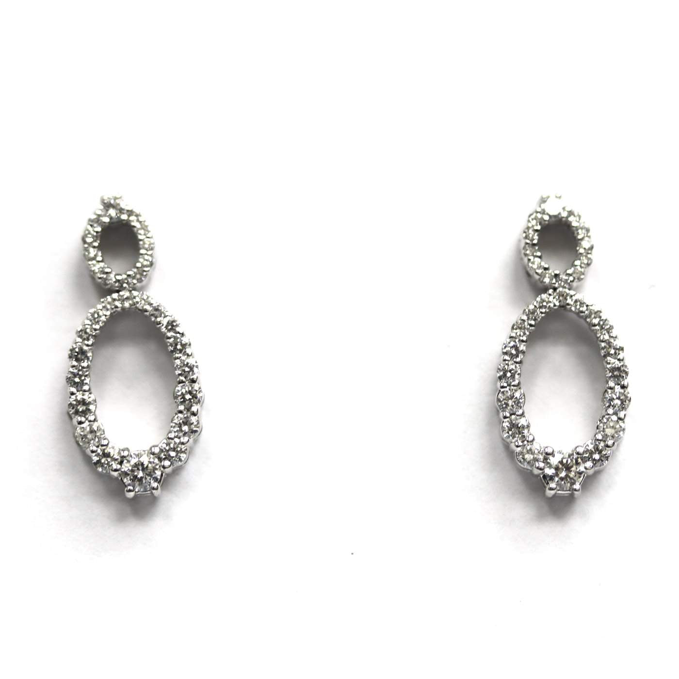 14K White Gold Double Oval Dangle  ~.95Ctw Diamond Double Oval Dangle Earrings Provident Jewelery