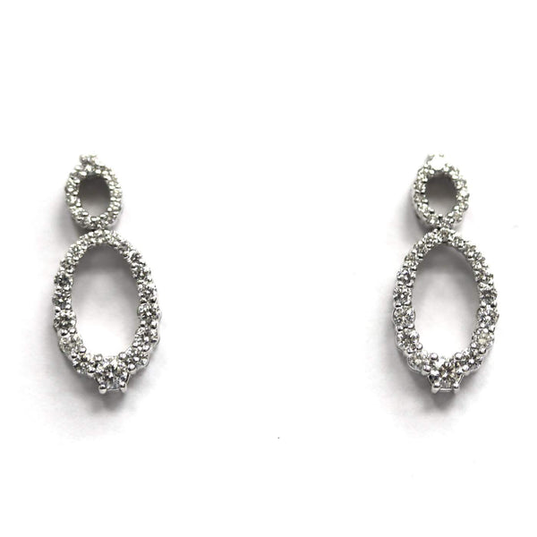 14kt White Gold Diamond Oval Dangle Earrings