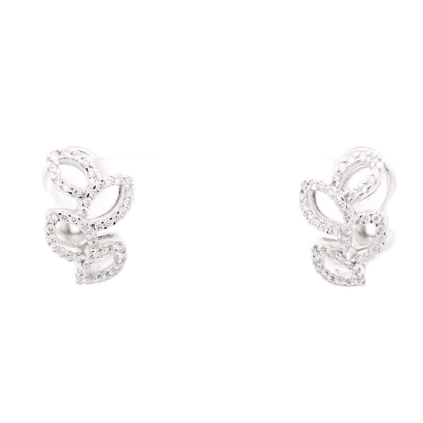 18kt White Gold Diamond Open Leaf Design Earrings