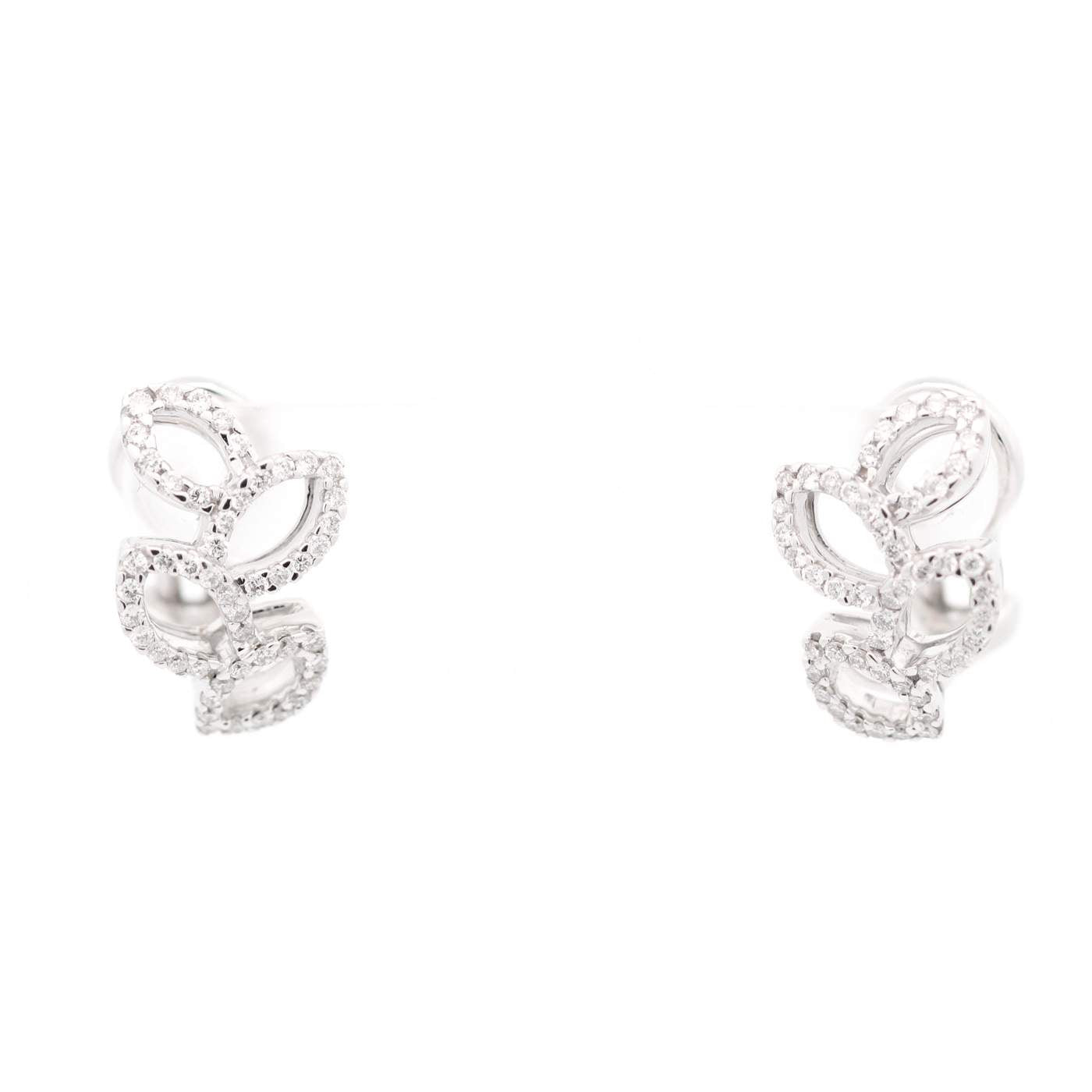 18kt White Gold Diamond Open Leaf Design Earrings
