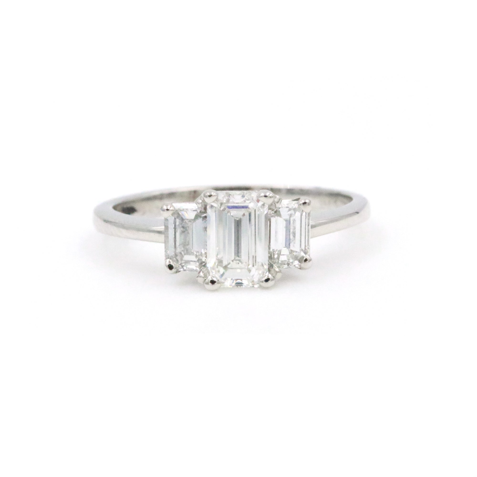 14kt White Gold Three-Stone Emerald Cut Diamond Ring