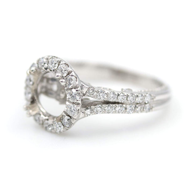 18K White Gold Verragio Split Shank ~.90Ctw Diamond Halo Ring - Provident Jewelry