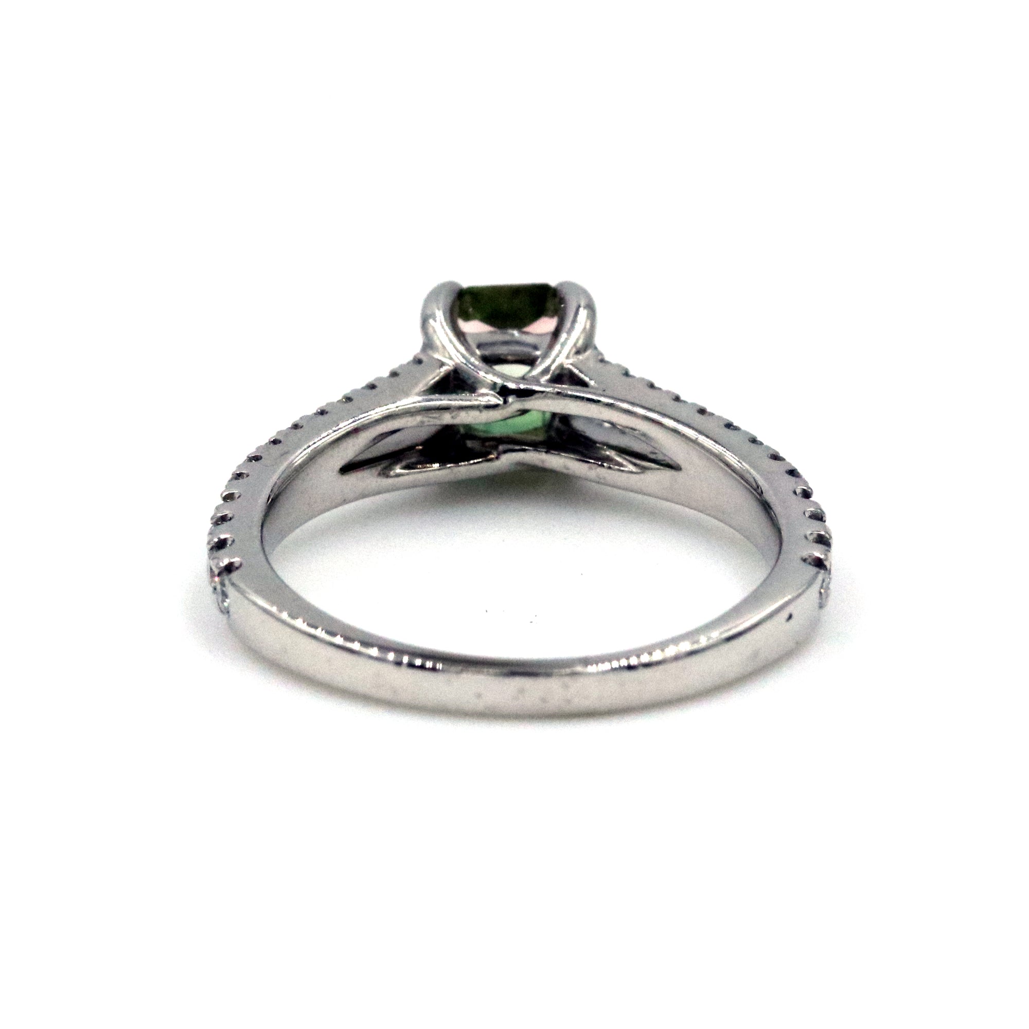 14kt White Gold Watermelon Tourmaline and Diamond Split Shank Ring