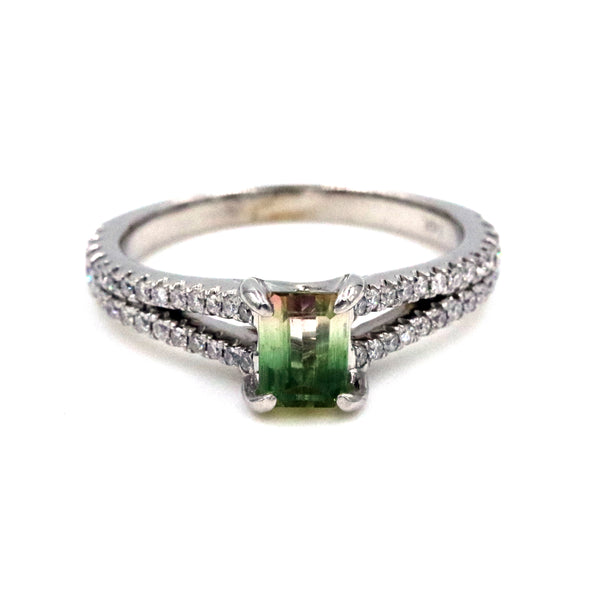 14kt White Gold Watermelon Tourmaline and Diamond Split Shank Ring