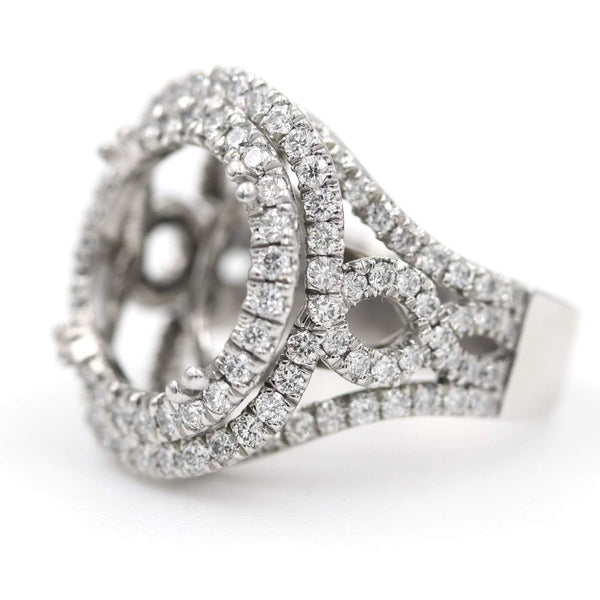 Custom Mounting Platinum, Double Halo Wide Shank. D=~1.65ctw, No Center, Fits 8ct Round