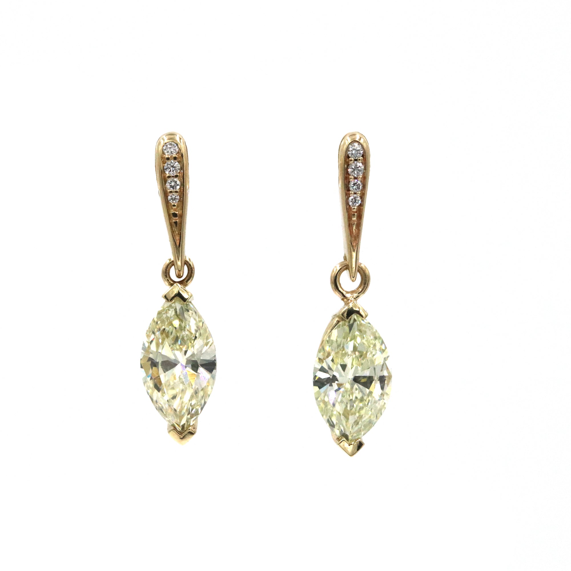 14K Yellow Gold Marquise Diamond Drop Earrings ~2.17Ctw, Dangle Drop Post 8Diamonds=~.10Ctw Provident Jewelery