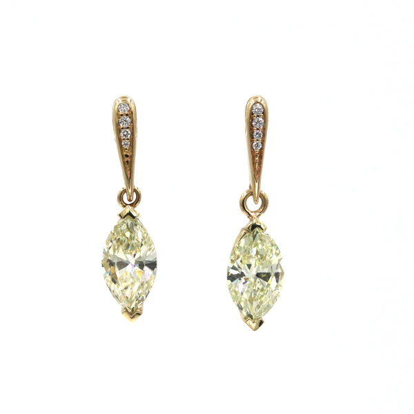 14K Yellow Gold Marquise Diamond Drop Earrings ~2.17Ctw, Dangle Drop Post 8Diamonds=~.10Ctw Provident Jewelery